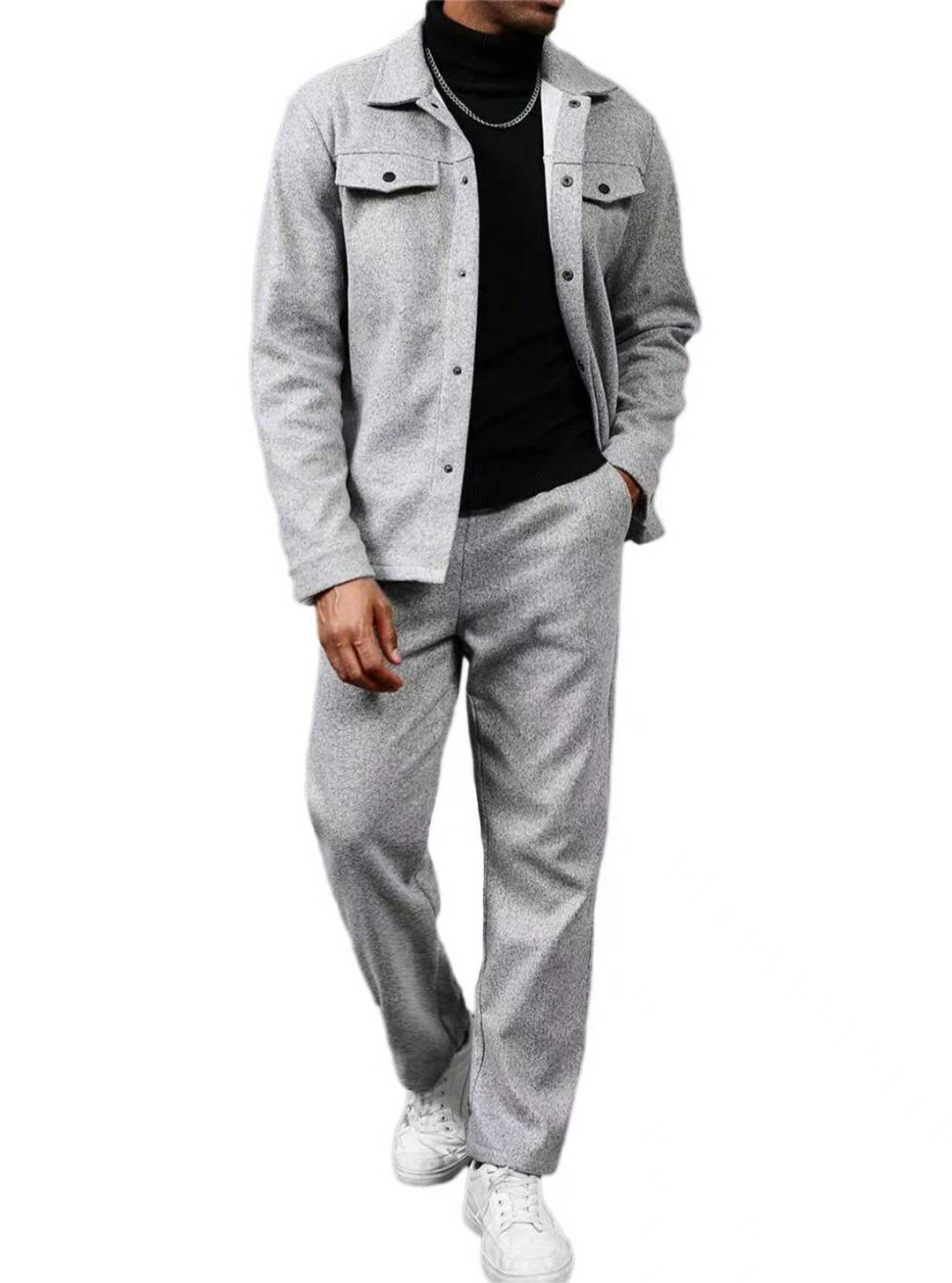 Men's two-piece overshirt and relax pants set made of soft cotton terry with snap button placket and drawstring Mune Fashion