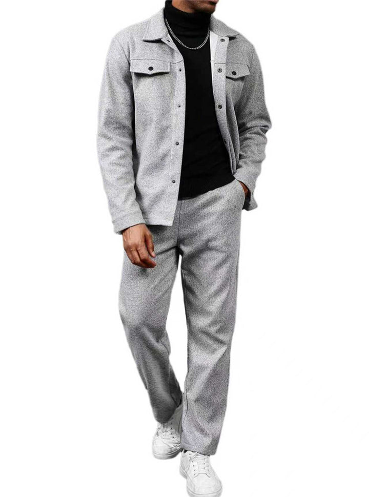 Men's two-piece overshirt and relax pants set made of soft cotton terry with snap button placket and drawstring Mune Fashion