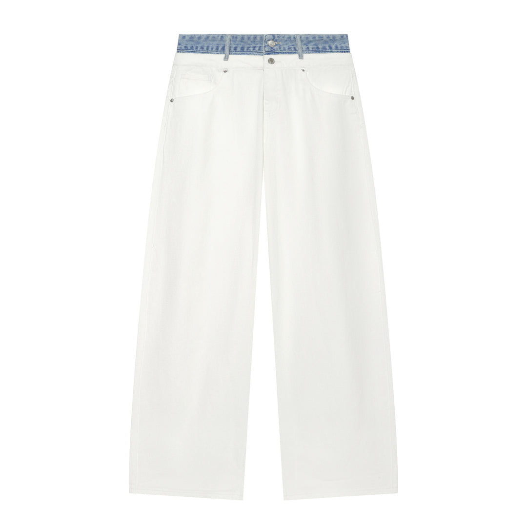 Women Cropped Jeans with Wide Leg and Contrasting Waistband Mune Fashion