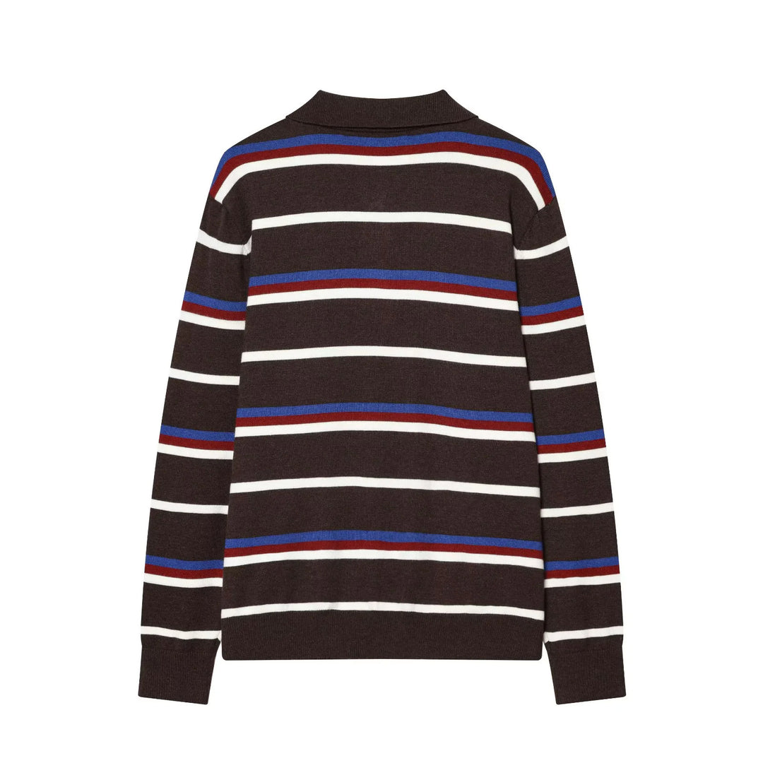 Women's striped polo shirt sweater with turtleneck and subtle button placket Mune Fashion
