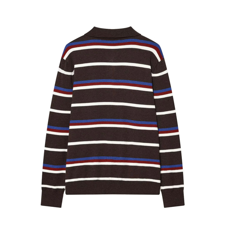Women's striped polo shirt sweater with turtleneck and subtle button placket Mune Fashion