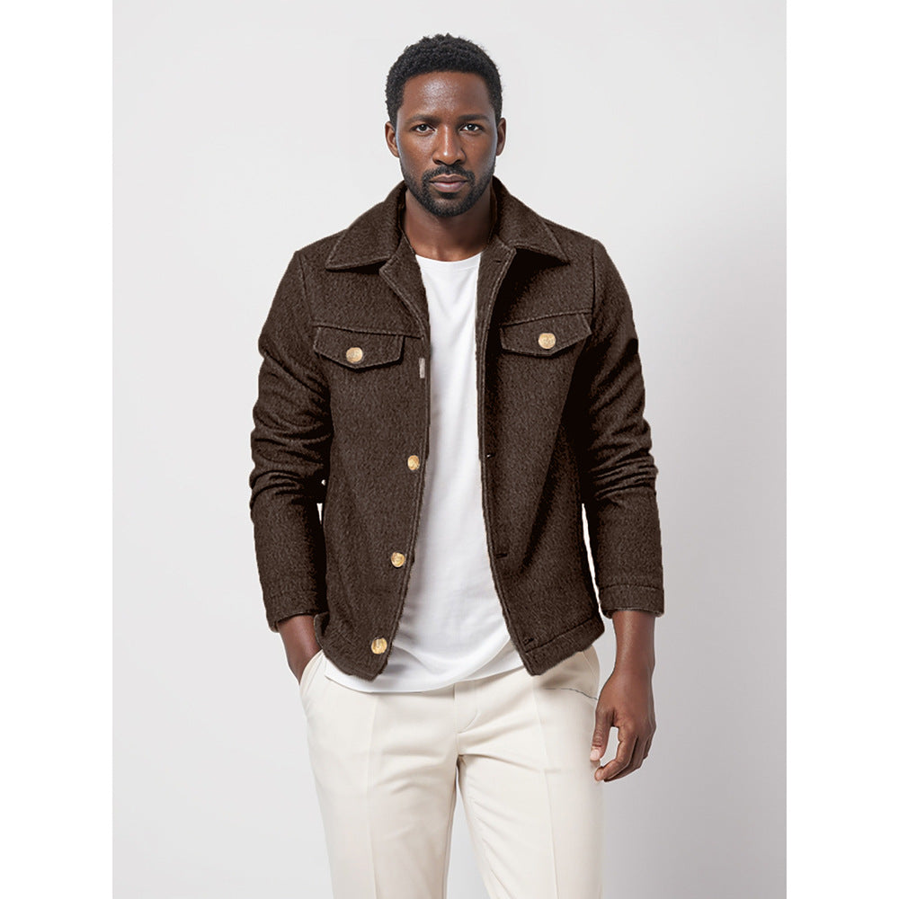 Men's Boucle Worker Jacket with Chest Pockets and Applied Buttons Mune Fashion