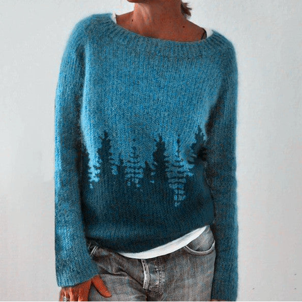 Women's patterned Norwegian knit sweater with wide round neckline and casual oversized fit Mune Fashion