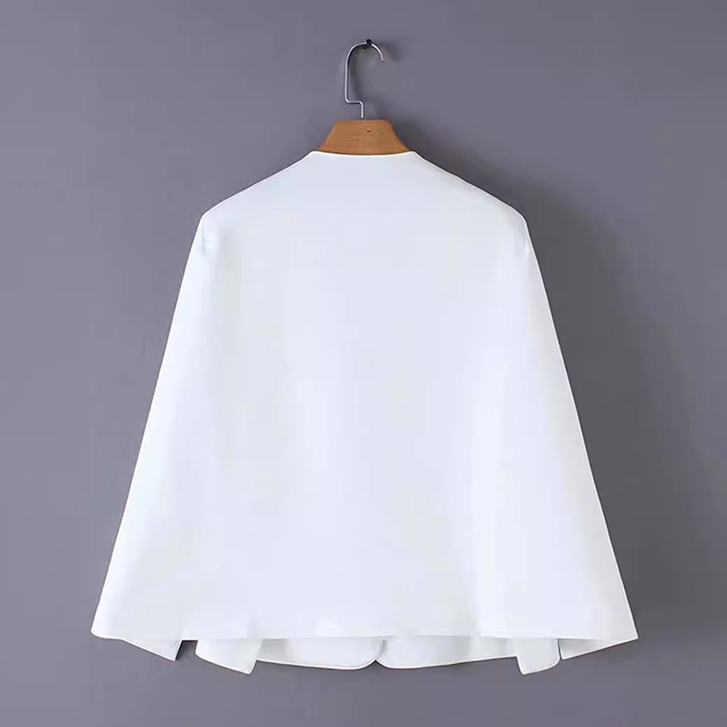 Ladies Elegant Cape Blazer with Open Sleeve Slits and Clean Fall Mune Fashion