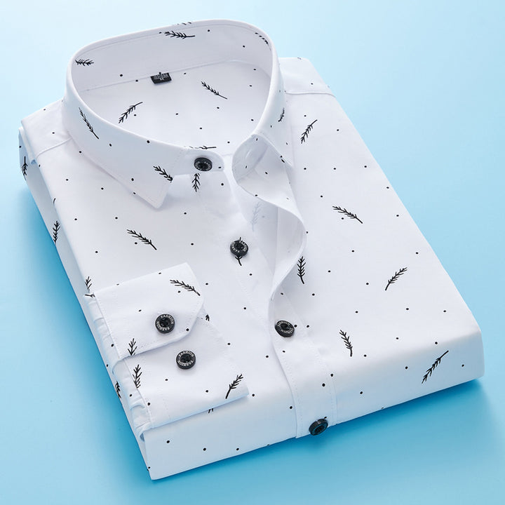 Men's Slim-Fit Business Shirt with fine botanical print and Kent collar Mune Fashion