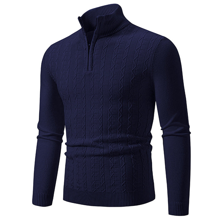 Men's fine cable knit half zip pullover with mock neck and ribbed hem Mune Fashion