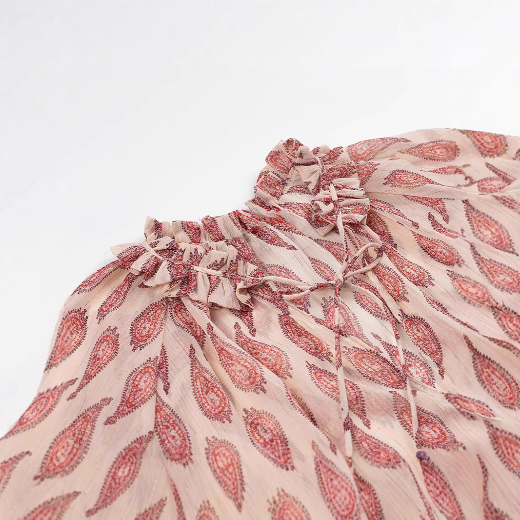 Women's chiffon blouse with ruffle collar and paisley print Mune Fashion