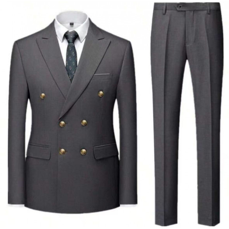 Men's Two-Piece Double-Breasted Suit with Tailored Blazer and Slim Flat Front Trousers Mune Fashion