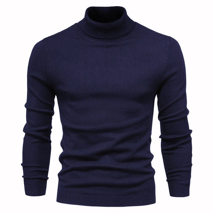 Men's fitted fine knit roll neck sweater with ribbed structure on sleeves and cuffs Mune Fashion