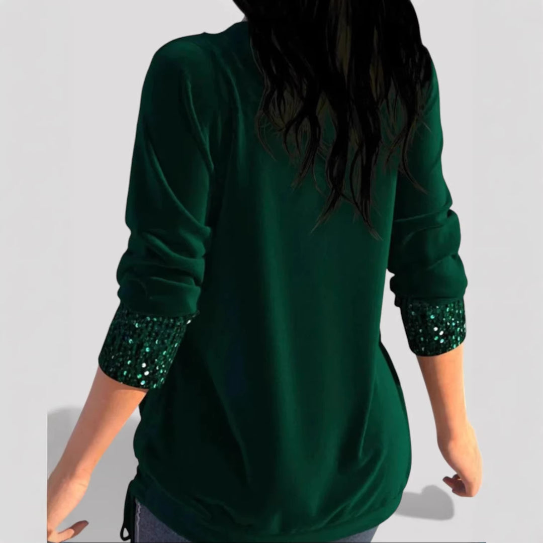 Women's Fashion Draped Sweater with Glitter Accents