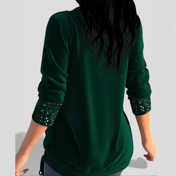 Women's Fashion Draped Sweater with Glitter Accents