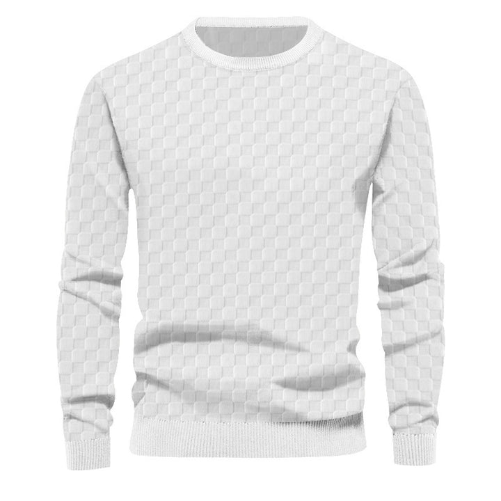 Men's Textured Knitted Sweater with Fine Check Waffle Structure & Ribbed Hem Mune Fashion