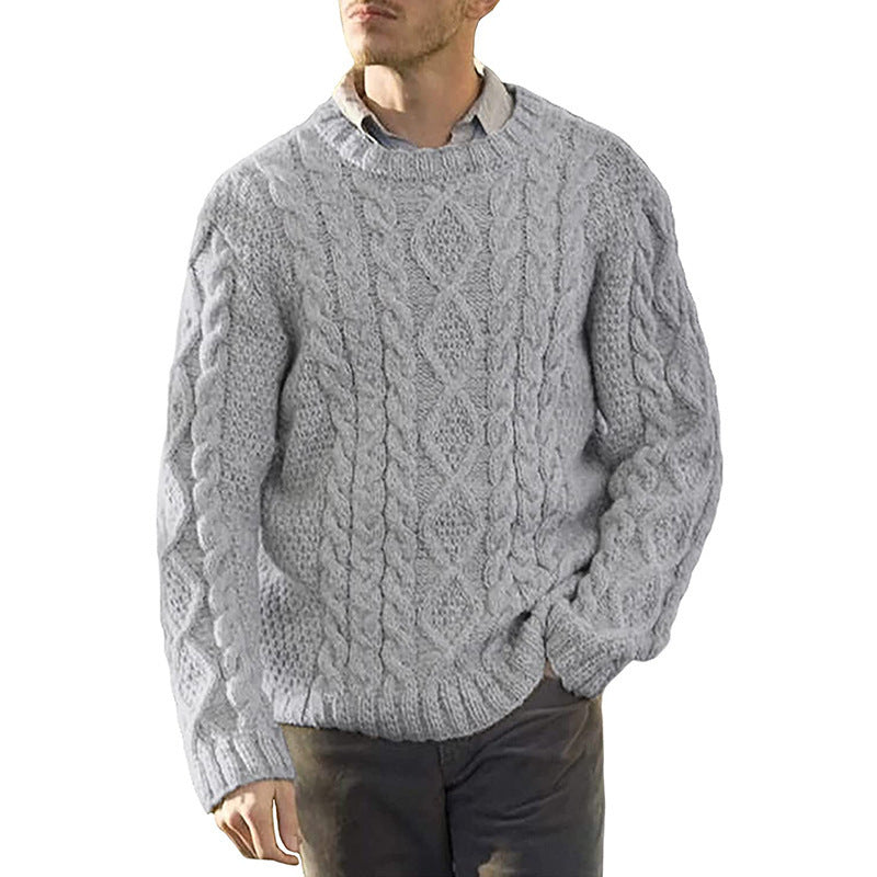 Men's Chunky Knit Sweater with Classic Cable Pattern Mune