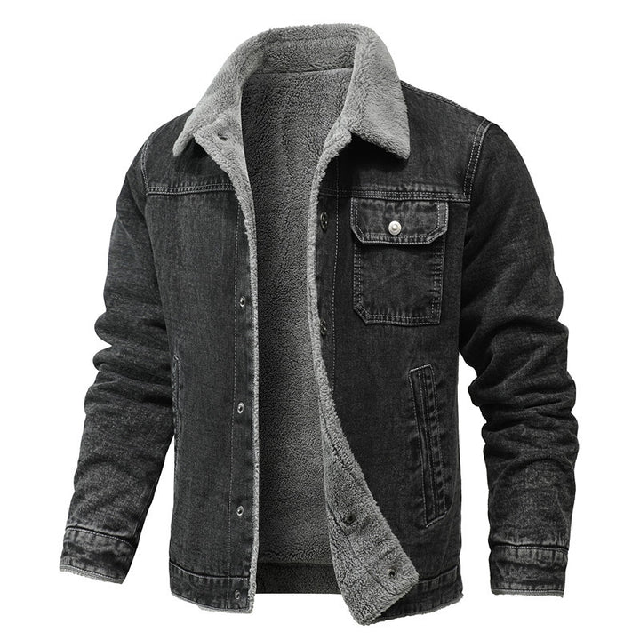 Men's washed denim worker jacket with teddy lining and inset side pockets Mune Fashion