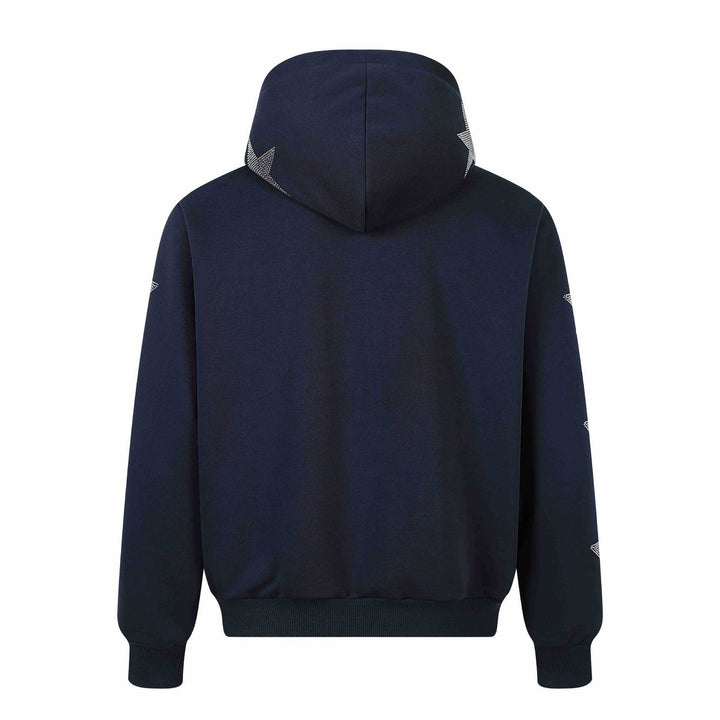 Women's hooded jacket with rhinestone star appliqués and full-length zipper Mune Fashion