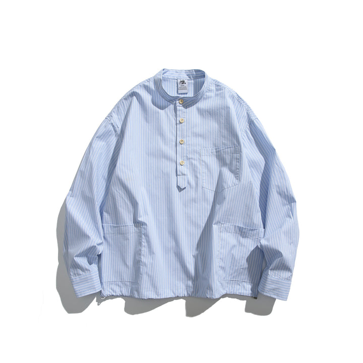 Men's oversized shirt in pullover style with stand-up collar, half yoke, and patch pockets Mune Fashion