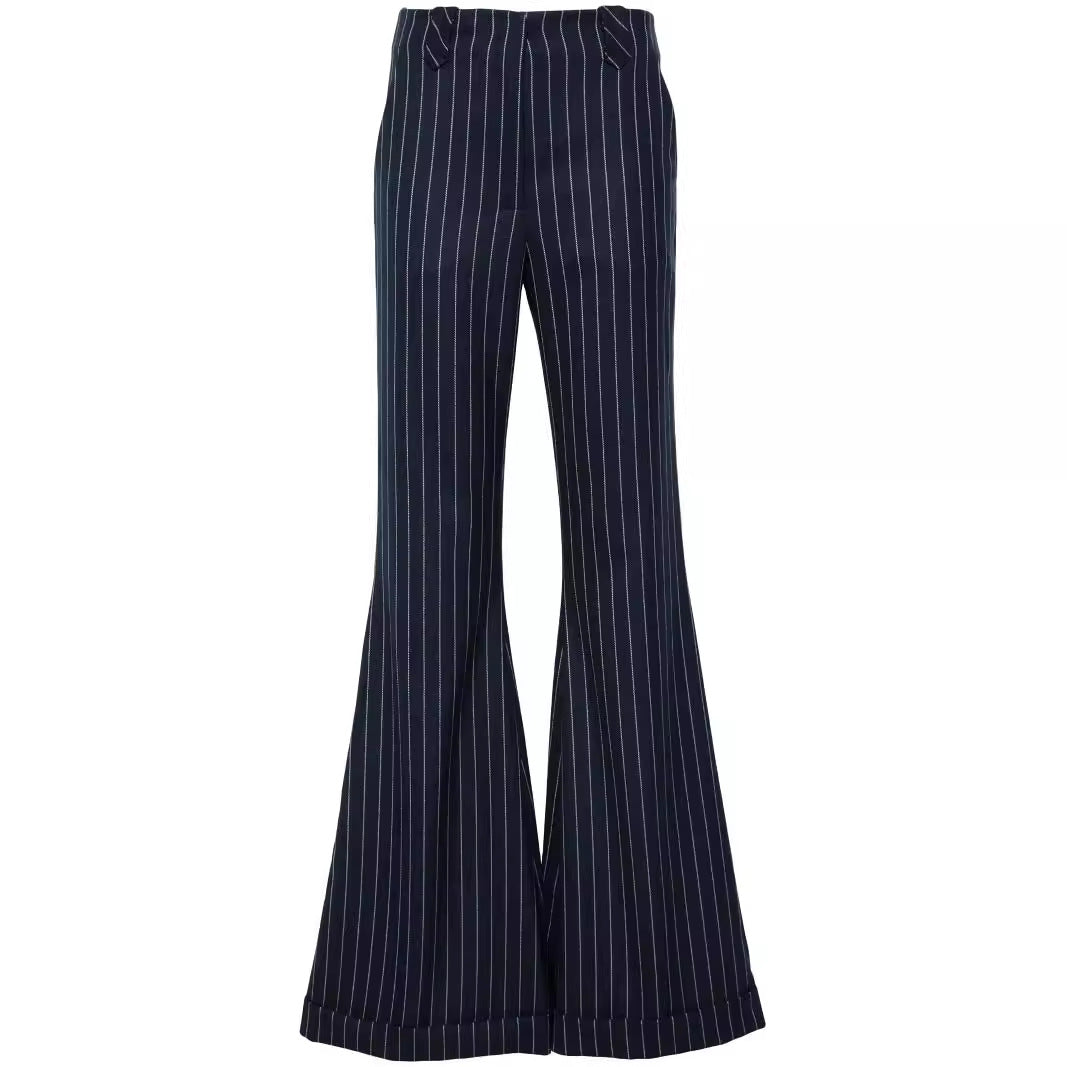 Women High-Waisted Pinstripe Palazzo Pants with Wide Flare Mune Fashion