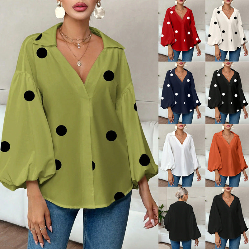 Women’s oversized blouse with voluminous puff sleeves and polka dot pattern Mune Fashion