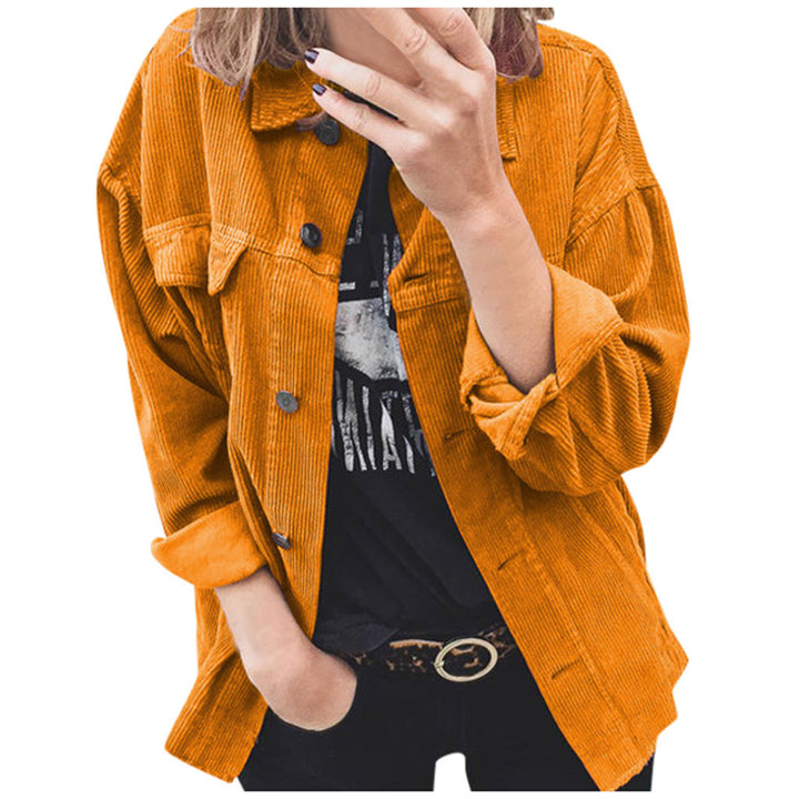 Women nano oversized cord jacket with applied pockets and classic button placket Mune Fashion