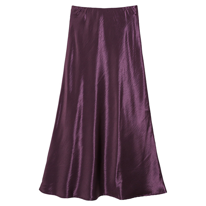 Women's elegant satin midi skirt with A-line and seamless waistband Mune Fashion