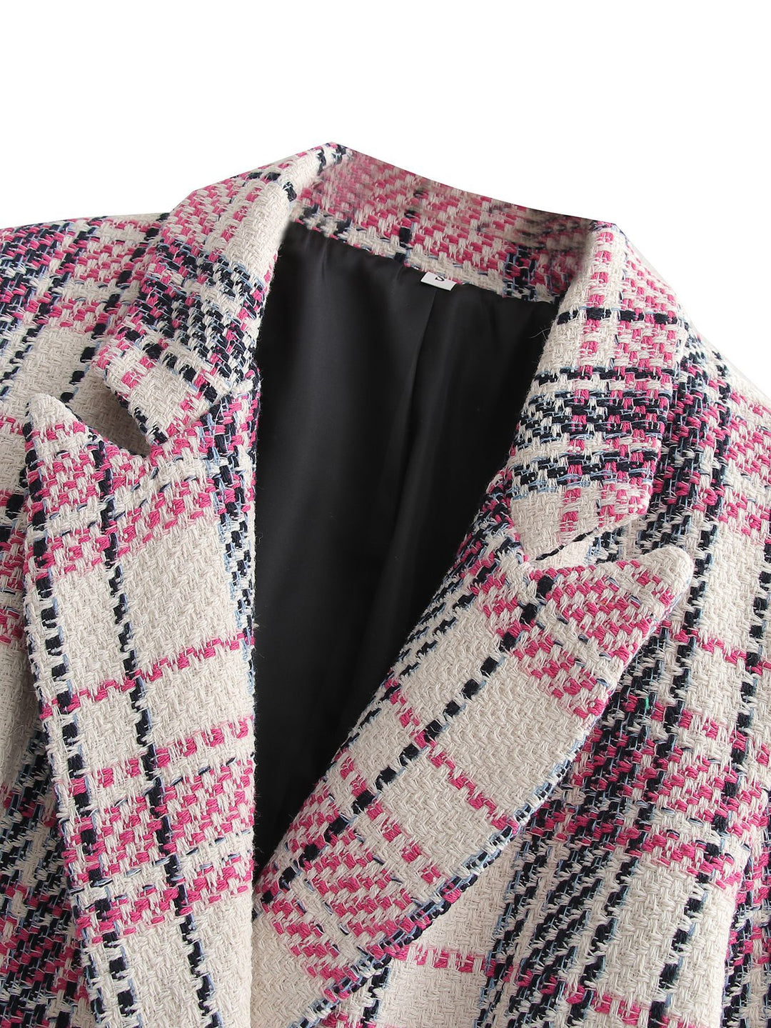 Ladies Boucle Tweed Long Blazer with Double Breasted Closure and Flap Pockets Mune Fashion