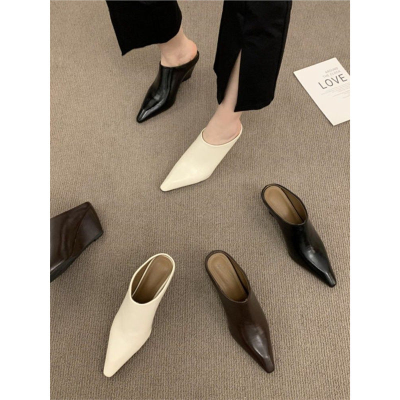 Women pointed toe Slip-On Mules with sculpted wedge heel Mune Fashion