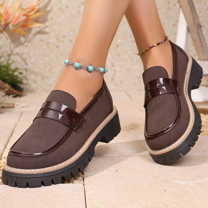 Ladies nan fashionable platform loafers with rugged tractor sole, padded comfort footbed and elegant penny tab Mune Fashion