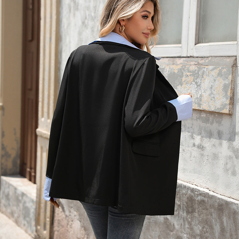 Women Longline Blazer with Lapel Collar and Patch Pockets Mune Fashion