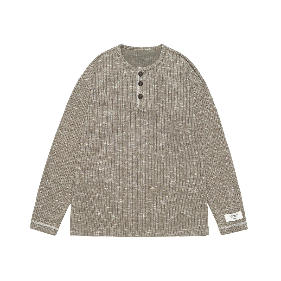 Unisex Ribbed Henley Sweater with Button Placket and Oversized Silhouette Mune Fashion