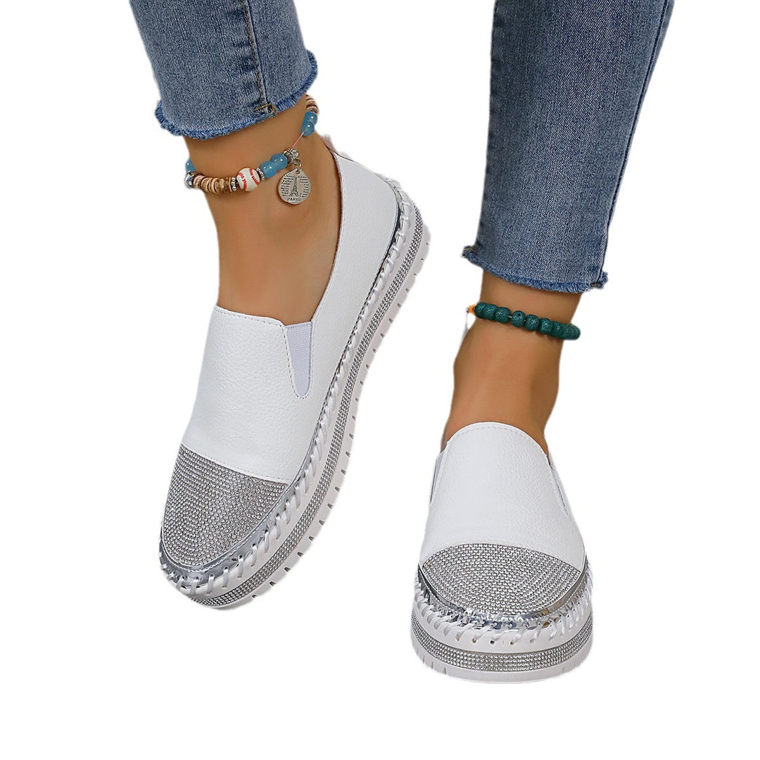 Women's Slip-On Platform Slippers with Rhinestone Trim, Elastic Entry and Profiled Rubber Sole Mune Fashion