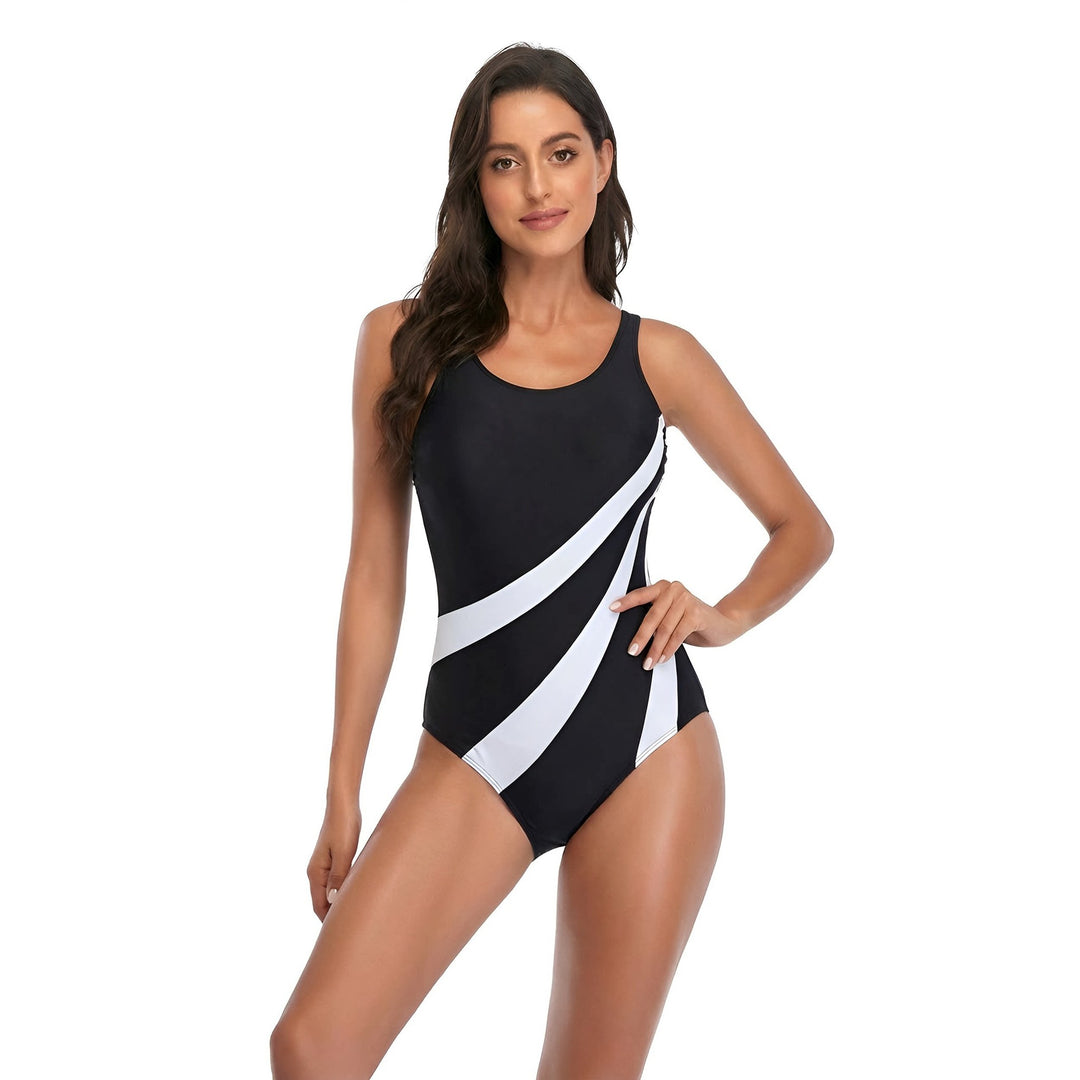 Women’s Sporty One-Piece Swimsuit with Fashionable Lines Mune Fashion
