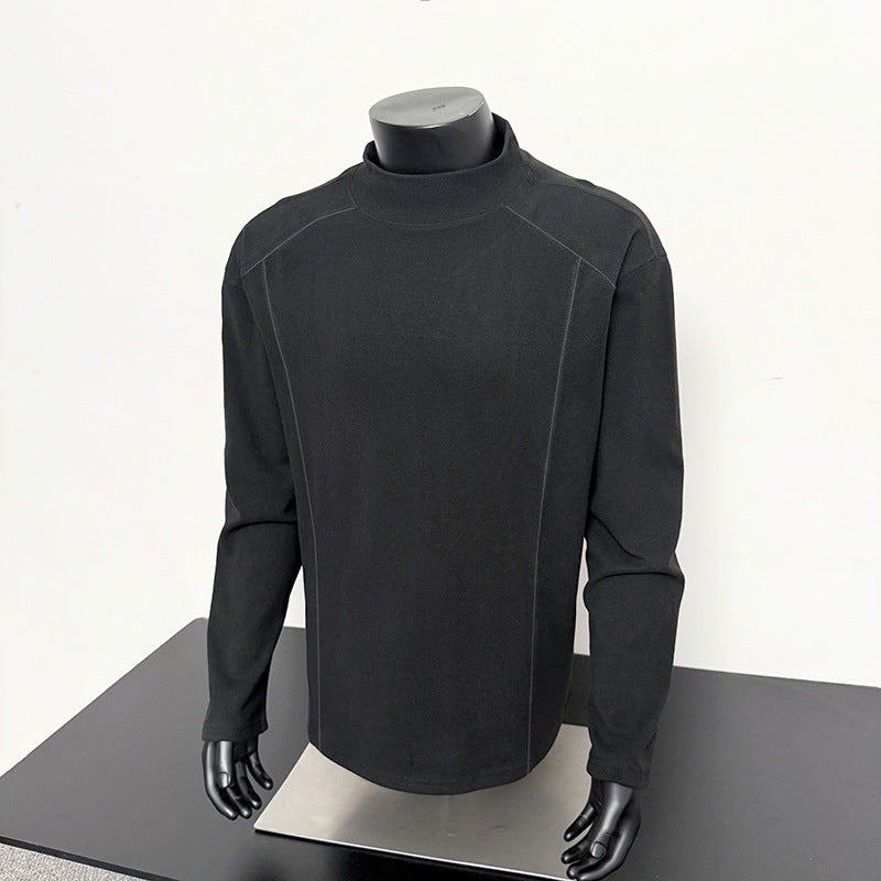Men's fine mockneck long-sleeve shirt with minimalist decorative seams and relaxed fit Mune Fashion