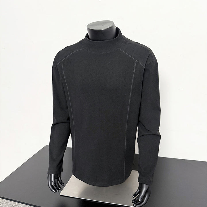 Men's fine mockneck long-sleeve shirt with minimalist decorative seams and relaxed fit Mune Fashion