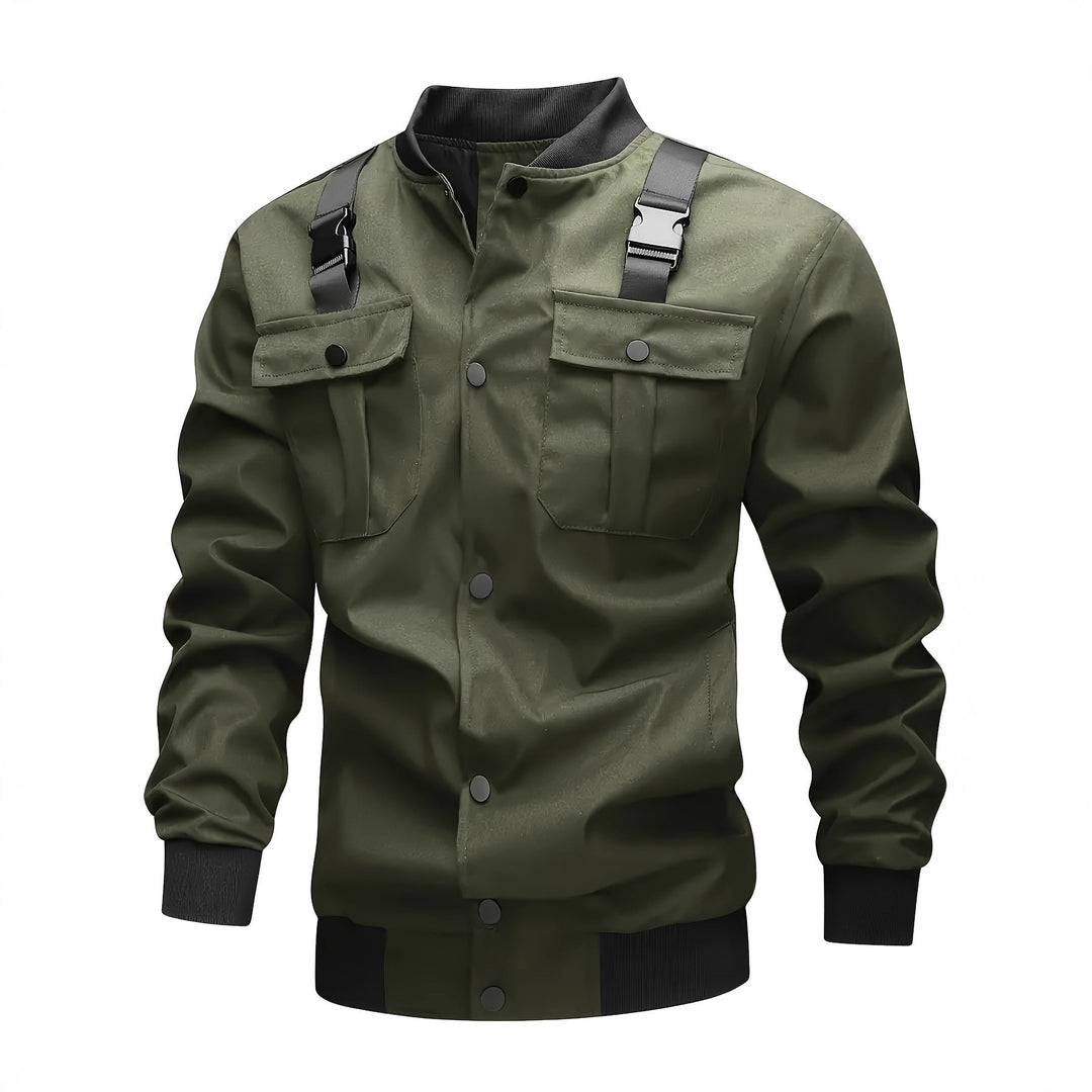 Men's utility bomber jacket with chest flap pockets, shoulder straps, and ribbed cuffs Mune Fashion