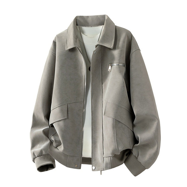Men's boxy blouson jacket in suede leather look with chest zipper, flap pockets & ribbed hem Mune Fashion