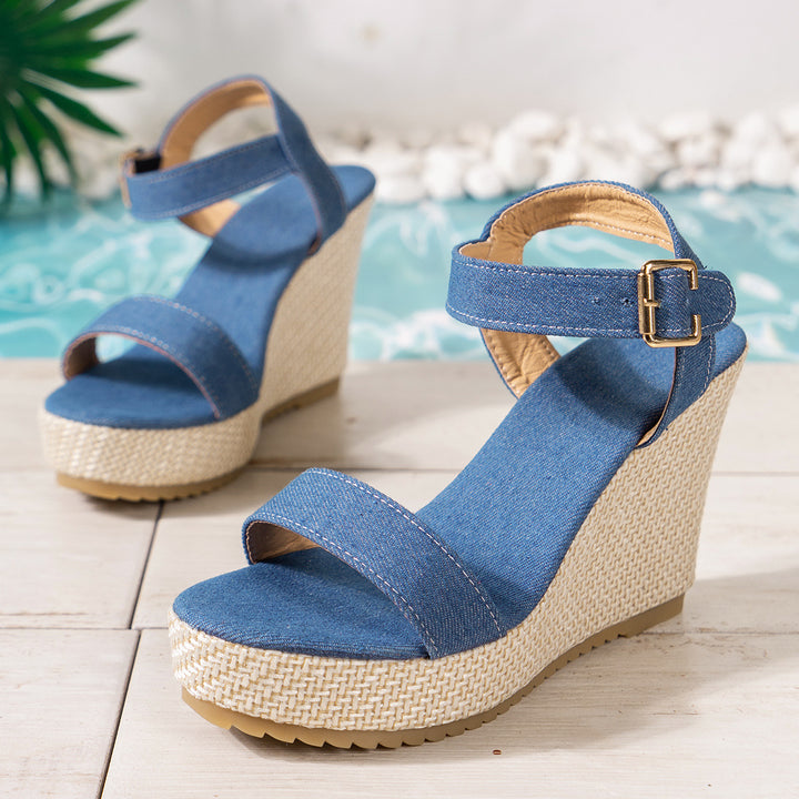 Women nan jeans straps espadrille with adjustable ankle strap and braided wedge heel Mune Fashion