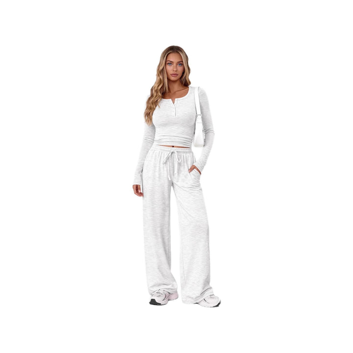 Women's nan lounge set made of fine knit with Henley top and wide palazzo pants Mune Fashion