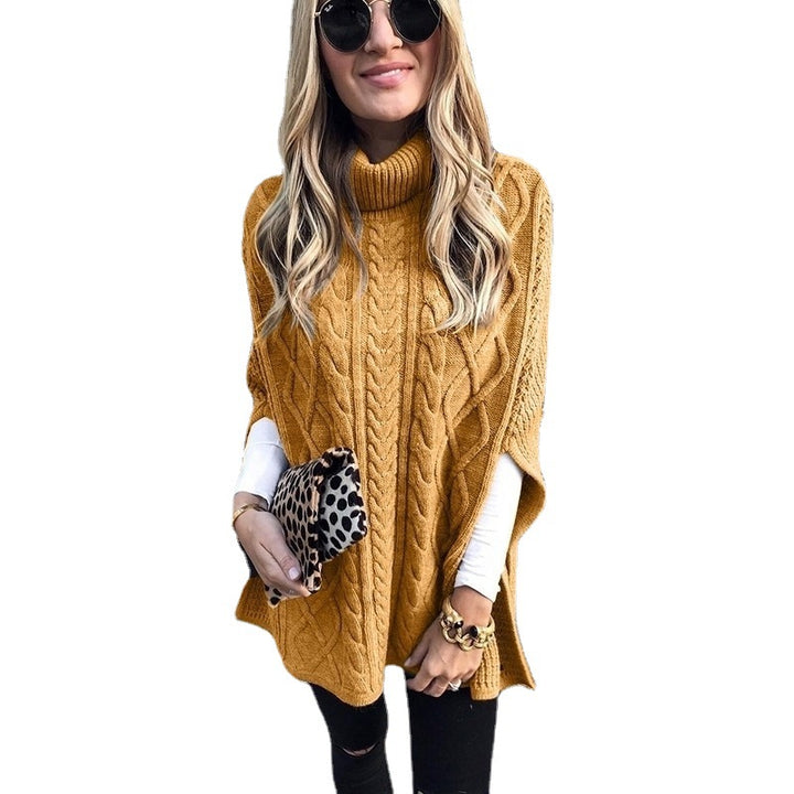 Ladies nan kastiger knit poncho with high turtleneck, cable structure and side slits Mune Fashion