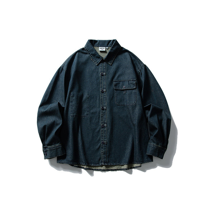 Men's Oversized Denim Jacket with Traditional Knot Buttons Mune Fashion