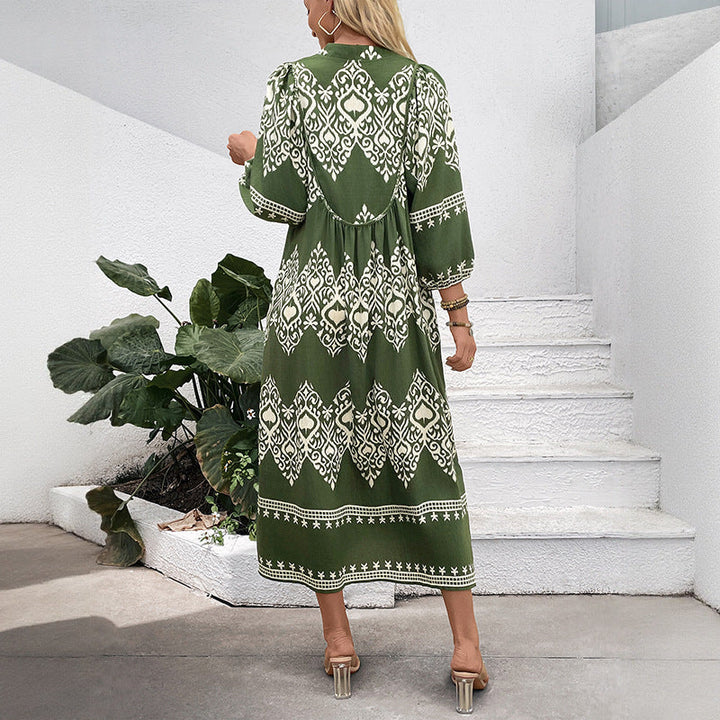 Women's Long Boho Maxi Dress with Loose A-Line, U-Neck and Patch Pockets Mune Fashion