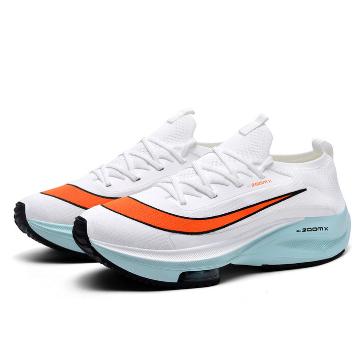 Unisex performance running shoe with sock-like knitted shaft, visible air cushioning, and responsive midsole Mune Fashion