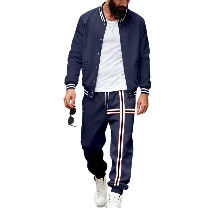 Men's sporty two-piece set bomber jacket and joggers with side contrast stripe Mune Fashion