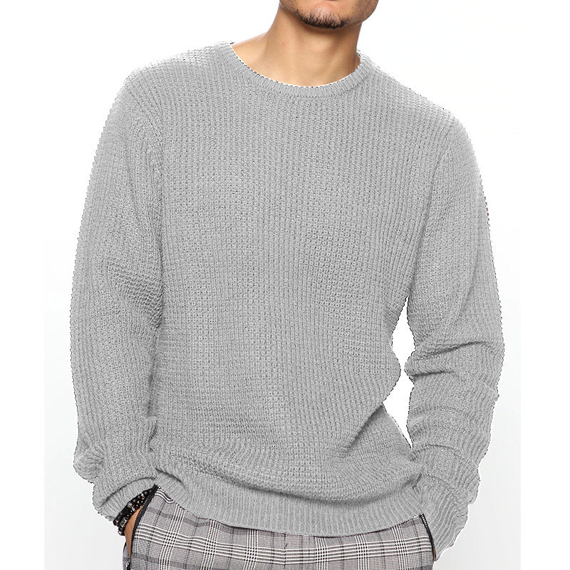 Men's Chunky Knit Crew Neck Sweater with Basketweave Pattern and Relaxed Fit Mune Fashion
