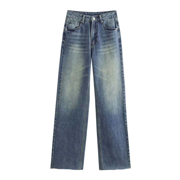 Women's high-waisted wide-leg jeans with wide leg and vintage wash Mune Fashion
