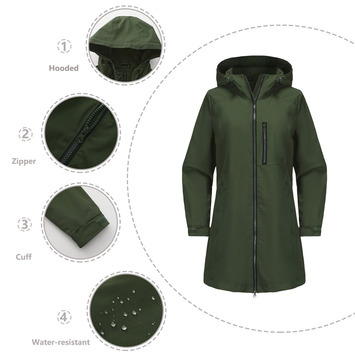 Women's waterproof long raincoat with hood and two-way zipper Mune Fashion