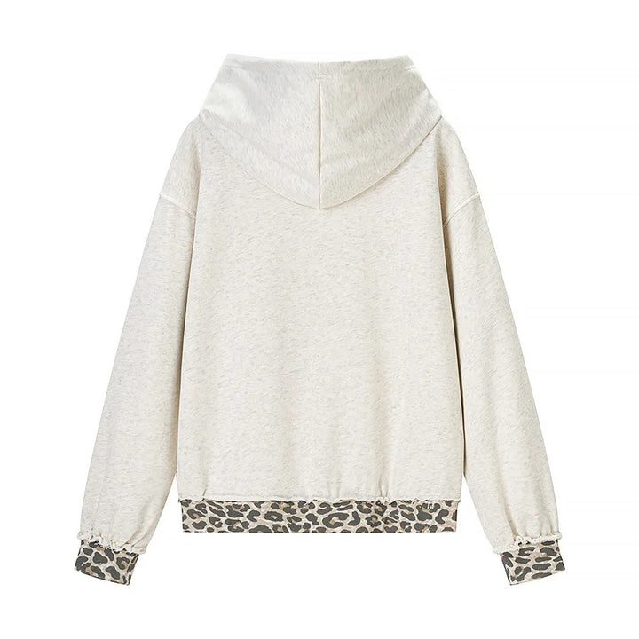 Women's oversized hoodie with leopard pattern lining, kangaroo pocket, and vintage effect Mune Fashion