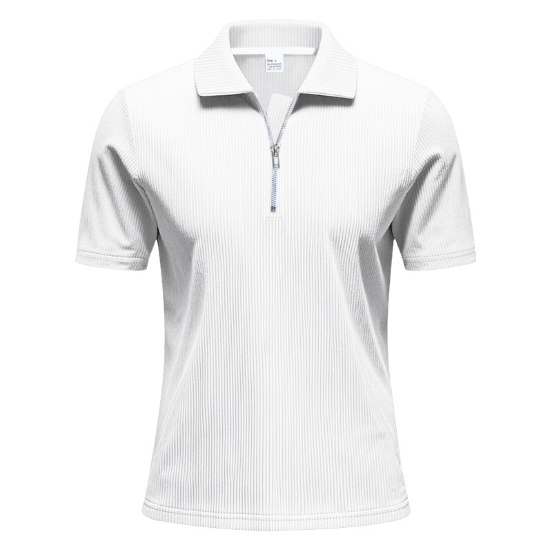 Men's short-sleeved polo with a short zipper at the collar and fine ribbed texture Mune Fashion