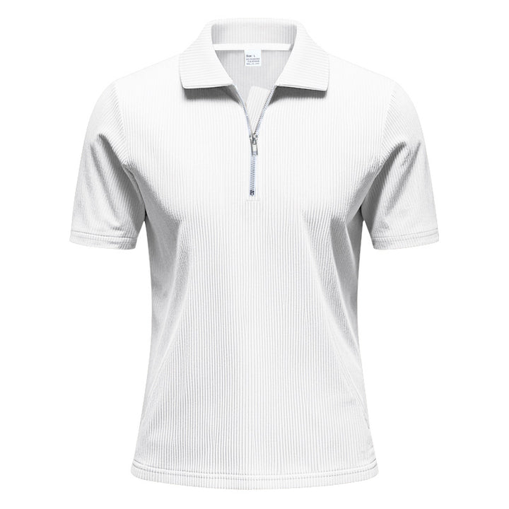 Men's short-sleeved polo with a short zipper at the collar and fine ribbed texture Mune Fashion