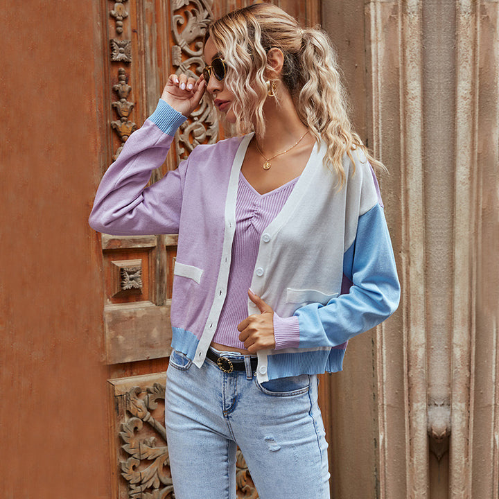 Women's Fashionable Cardigan with Color Block Design Mune Fashion