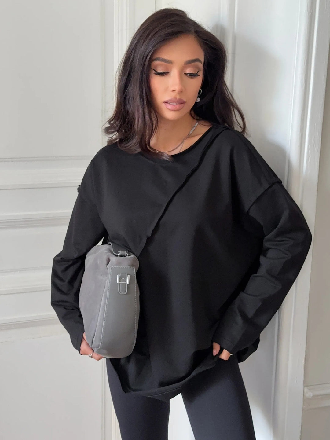 Women Oversized Longsleeve with diagonal seam and drop shoulders Mune Fashion